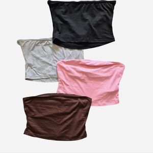 Set of Four Tube Tops in Black, Gray, Pink, and Brown